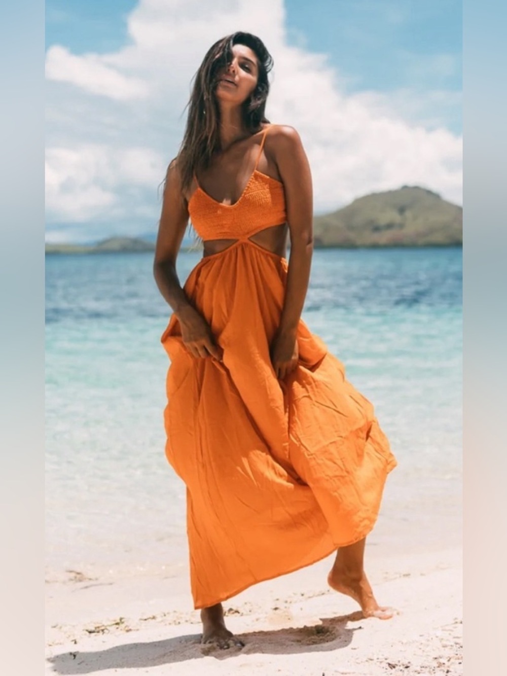 Indah Revolve Innocence Orange Cutout Spaghetti Strap Maxi Dress Sunkist M Med